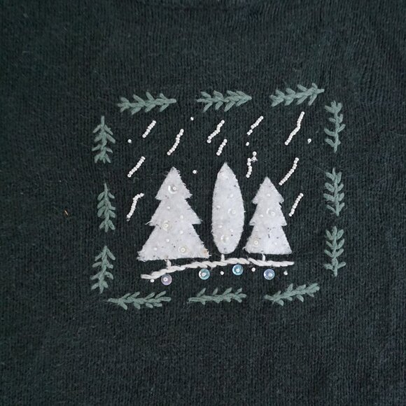 Vintage Christopher & Banks Green Hand-Embroidered Sweater Cabincore Winter L - Picture 9 of 10